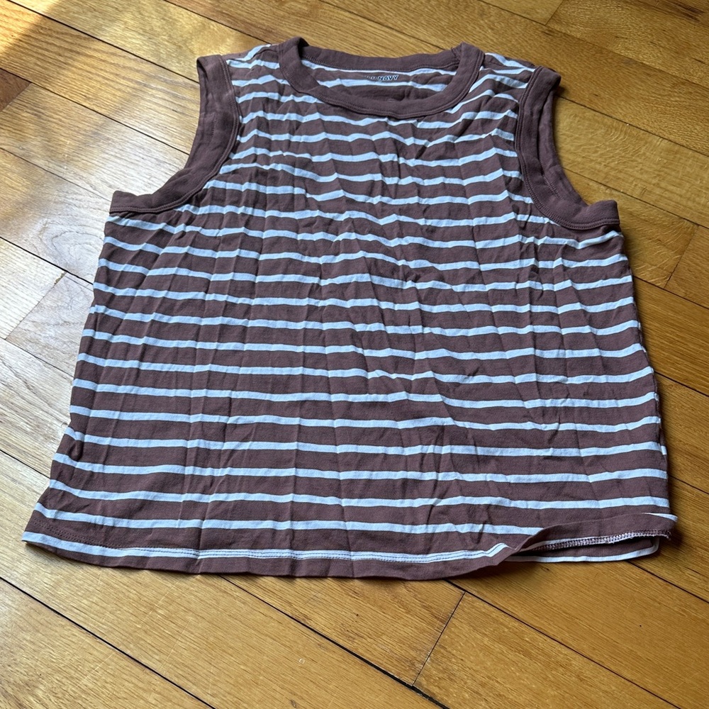 Old Navy Brown & White Striped Sleeveless Tank Top